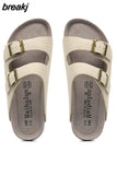 2023 New Summer Men Cork Slipper Casual Beach Double Buckle Non-slip Outside Nubuck Leather Slip on Slides