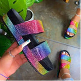 Slippers Women 2020 Woman Crystal Slides Platform Slippers Chunrry Shoes Rainbow Shiny Diamond Large Size