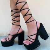 Gladiator Platform Sandals 2021 New Female Cross Tied High Heels Ladies Sexy Shoes Summer Women's Footwear Plus Size