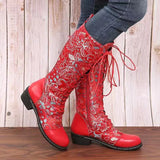 Autumn New Embroidery Flowers Mid-calf Boots Women Retro Ethnic Style Chunky Heel Plus Size Knight Boots Botas De