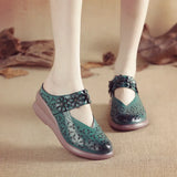 Muffin Heel Flat-Soled Women's Slippers Cave Style Leather Hollowed-Out Sticky Mother Shoes Flat Soles Raised Soft