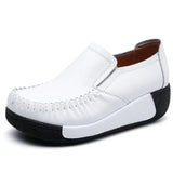Breakj And Autumn New Heel Bean Shoes Snail Shoes Female Cow Skin Thick Sole Shoes Mother Slope And Rocking Loose Cake