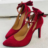 Women Heels Woman Pumps Plus Size Women's Fashion Buckle Strap Bowknot Sexy Pointed Toe Thin High Heel Shoes For