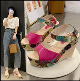 Dropship Wedges Shoes High Heels Casual Platform Print Comfortable Summer Ankle-strap Women Shoes Woman