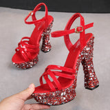 Breakj Korean Version Of The New Water Diamond Heel Summer New Ultra High Heel Open-Toe Sandal Women Hate Sky