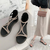 Women Sandals Flat Wedge Platform Black Gole Silver Bling Crystal T Strap Beach Female Peep Toe Sandles Gladiators