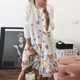 Women Autumn buttertly leaf Print long sleeves Dresses Elegant casual O Neck Knee-length Dress Summer loose Dresses