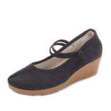 Breakj Heels Single Shoes Pure Color Plain Spring And Autumn Cloth Shoes Jacquard Cotton Buckle Retro Women's
