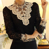 White BlousesWomen Sexy Shirt Lace Blouse Autumn Spring Long Sleeve Tops Casual Elegant Female Black