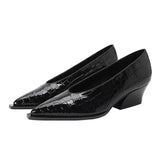 Spring Autumn New Waterproof Platform Solid Color Pointed Outwear Large Versatile Shallow Mouth Women's Shoes Single