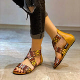 2022new women's flat sandals summer zipperopen toe women's shoes plus size beach leathersandals retro print ethnic style