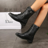 2025 Round Head With Martin Boots In The Middle Of The Barrel Women's Boots Side Zipper Wish High Help