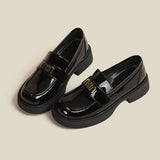 Breakj New Spring And Autumn Web Celebrity Burst Fire Thick Bottom British Small Leather Shoes Women Thick Heel Black Loafers A Foot Pedal Single