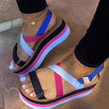 Women Shoes 2020 Ladies Hemp Casual Summer Slip on Strap Cross Cool Girls Woman Wedges Platform Candy Color Plus Size
