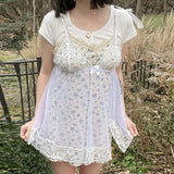 Sweet Y2K Lace Slip Dress Party Holiday Sleeveless Mini Kawaii Dresses Lolita Robe 2000s Aesthetic Grunge Pink