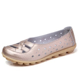 Genuine Leather Shoes Women Flats Spring Soft Slip-On Loafers 2019 New Arrival Cut-Outs Flat Peas Non-Slip Shoes