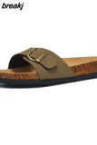 2023 New Summer Beach Holiday Women Cork Slipper Casual Buckle Non-slip Outside Nubuck Leather Slip on Slides