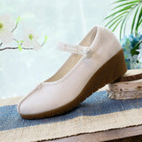 Breakj Heels Single Shoes Pure Color Plain Spring And Autumn Cloth Shoes Jacquard Cotton Buckle Retro Women's