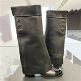 Breakj New Small Fragrant Wind Lacquer Leather Round Head Thick With Fashion Joker Banquet Fairy Pants Boots
