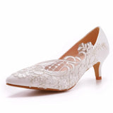 Queen Ballet Women Wedding Shoes Lace White Bridal 5CM High Heels Bridesmaid Banquet Dress