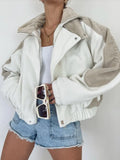 Patchwork Jacket Women Leather Long Sleeve Autumn Button Oversized Casual Fashion Contest Y2K Outerwear Clothing