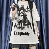 T-shirt female Korean version of the college style dark graffiti Japanese girl printing loose T-shirt