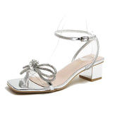 rope bowtie transparent sandals women silver high heels clear dress shoes 43 big size summer gladiator sandalias