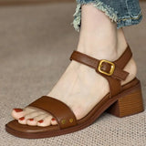 Breakj Thick Heel Sandals Female Summer 2024 New Foreign Style Open Toe Non-Slip Soft Bottom One Word Buckle Mom