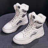 Women 's Winter Boots Black White Fur Boots Genuine Leather Ankle Booties Plush Warm Shoes Sneakers Snow Botas Size