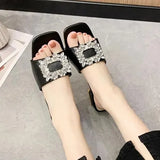 heel Med Shoes Woman 2023 Glitter Slides Slippers Summer Fashion Pantofle Block Jelly Luxury New Rubber Crystal Hoof