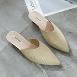 Elastic Mesh slippers women 2019 Summer shoes women Fashion Pointed Toe Slides Spike Heels Beige Mules female