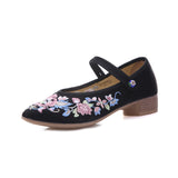 Breakj Grain Sole, Pointed Shoes Single Square Heel Fashionable Low Heel Embroidered Cloth Shoes, Retro Plate Buckle Embroidered Cloth Shoes Women's