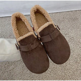 Moccasins Winter Warm Plush Wool Ladies Flats Shoes Soft Soled Slip On Woman Loafers Shallow Non Slip Female