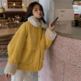 Winter Kawaii Coat Women Parkas Top College Thick Velvet Loose Cute Women Jacket Female Sweet Outwear