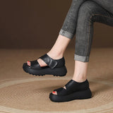 Muffin Thick-Soled Sandals Women's 2024 Summer New Breathable Vintage Velcro Roman Sandals Large