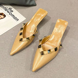 Pointed Toe Shallow Mouth 4cm Medium Heel Stiletto Rivet Sandals Hot Sale Women's Low Heel