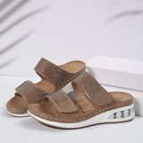 Breakj New Summer Large Size Female Thick Bottom Slippers Water Diamond Two Words With Thick Bottom Air Cushion Slope With Flat Bottom Slippers