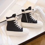 Seak Women Canvas Shoes Luxury Trainers Platform Boots Lace Up Sneakers Casual Height Increasing Zip High-TOP Black