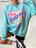 Sweet Love Printing Oversize Sweatshirts Cotton Fitness O Neck Long Sleeve Pullover Autumn Winter Harajuku Kawaii