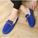 Loafers Warm Plush Women Moccasins Soft Sole Ladies Non Slip Shallow Suede Leather Sewing Female Flats Shoes 2021
