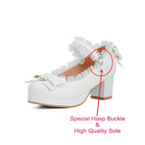 Girls Sweet Lolita Ruffles Bowknot Lace Bridal Wedding Shoes Women High Heel Bordered Princess Dress Men Pink Plus Size