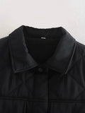 Chic Black Pocekts Quilting Cropped Vests Women 2021 Fashion Side Buttons Tie Turn-down Collar