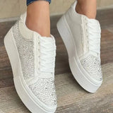 Rhinestone Vulcanized Shoes Women's Sneakers Platform Lace Up Platform Shoes Female Sneakers Woman Sports Casual