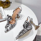 Fashion Zebra Butterfly-knot Women Pumps Slingback Summer Pointed Toe Heeled Party Wedding Bride