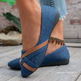 Breakj Denim Large-Size Shallow Single-Shoe Women's Round Head Cross With Lazy Working Shoes