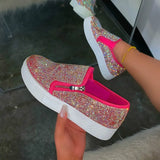 Station Autumn And Winter 2024 Fashion Diamond Zipper Large Size Thick-Soled Love Shoes