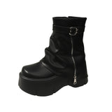 Breakj Celebrity Thick Bottom Tube Boots Female 2023 Winter New British Style Fashion Belt Buckle High Heel Small Short