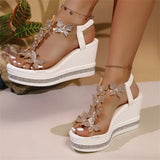 Breakj 2025 New Sloped Sandals Butterfly Pearl Decoration With Slope And Fish Mouth Cover