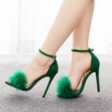 Breakj Feather High-Heeled Sandals 45 Yards 46 Yards Pink Light Mouth With Fish Mouth High Heel Sandals