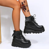 Breakj New Dark Gothic Wing Slope And Short Boots Female Large Size Martin Boots Thick Bottom Boots Demonia